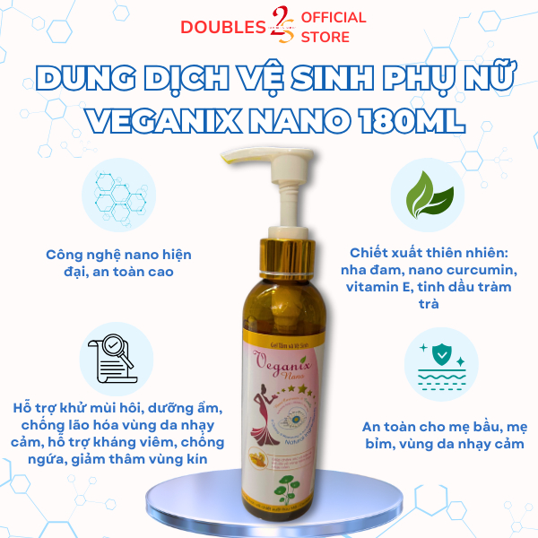 Dung Dịch Vệ Sinh Phụ Nữ Veganix Nano 180ml Vệ Sinh Vùng Da Nhạy Cảm | DOUBLES 2SSHOP