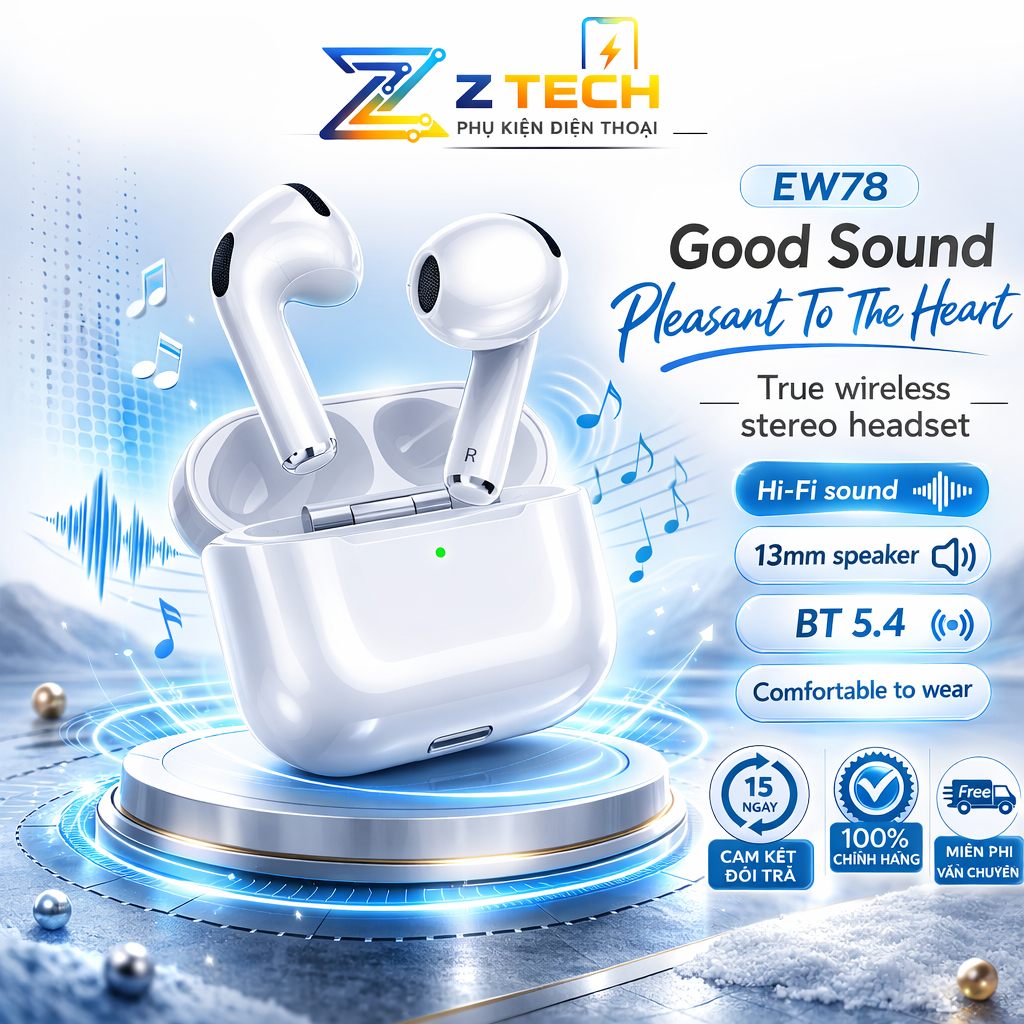 TAI NGHE BLUETOOTH KHÔNG DÂY HOCO EW78 TWS – ÂM THANH CHẤT LƯỢNG, KẾT NỐI ỔN ĐỊNH
