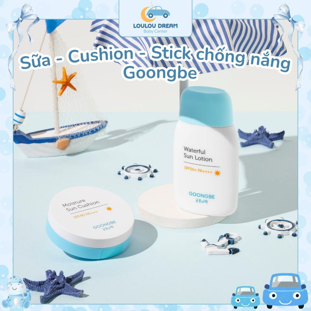 Kem chống nắng Goongbe SPF50+ Hàn Quốc dạng lotion/sáp/cushion dịu nhẹ, an toàn cho bé 6m+