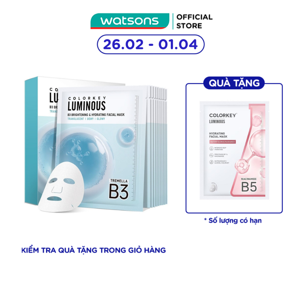 Mặt Nạ Cấp Ẩm Và Sáng Da B3 Colorkey Luminous B3 Brightening & Hydrating Facial Mask 30ml x 10pcs