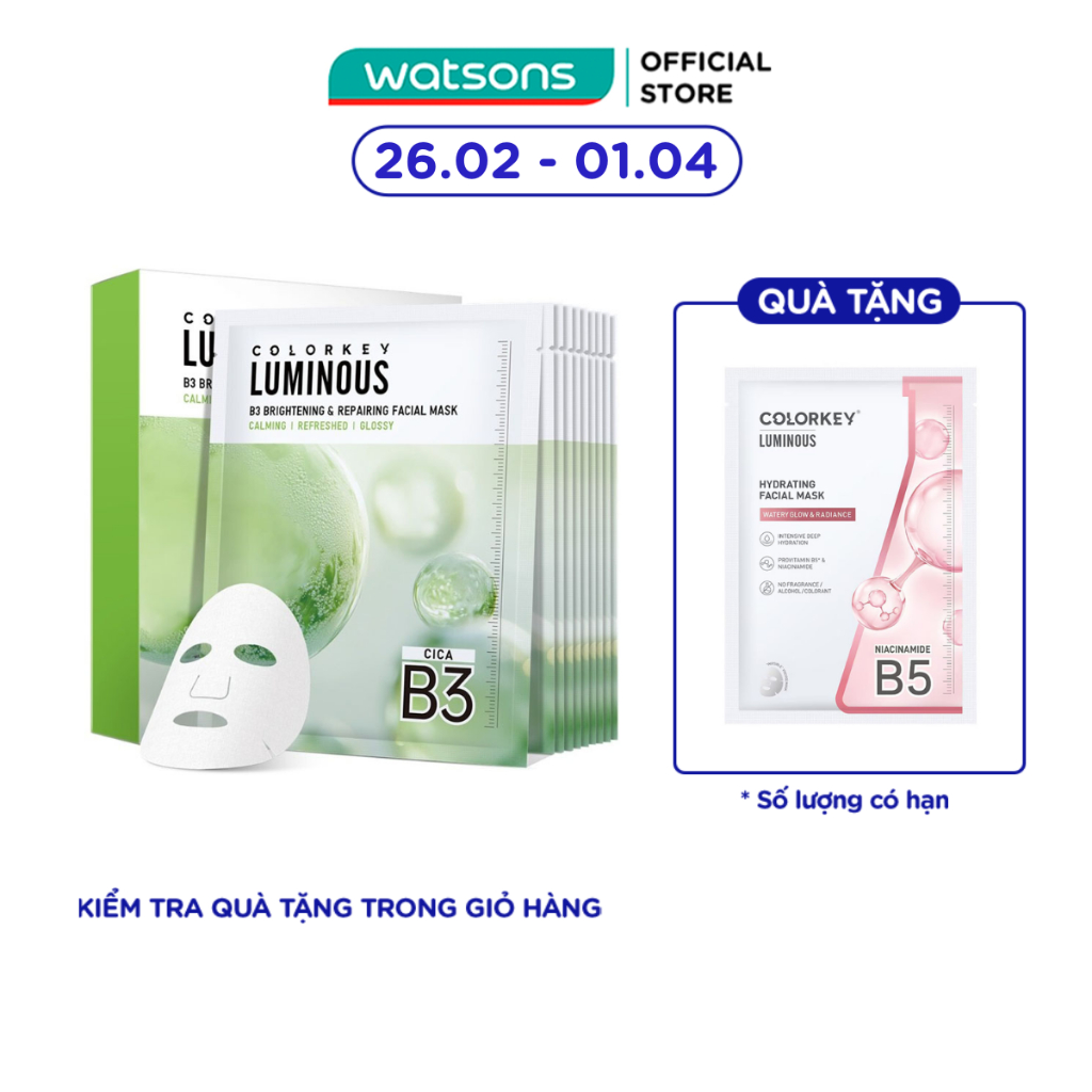 Mặt Nạ Phục Hồi Và Sáng Da B3 Colorkey Luminous B3 Brightening & Repairing Facial Mask 30ml x 10pcs