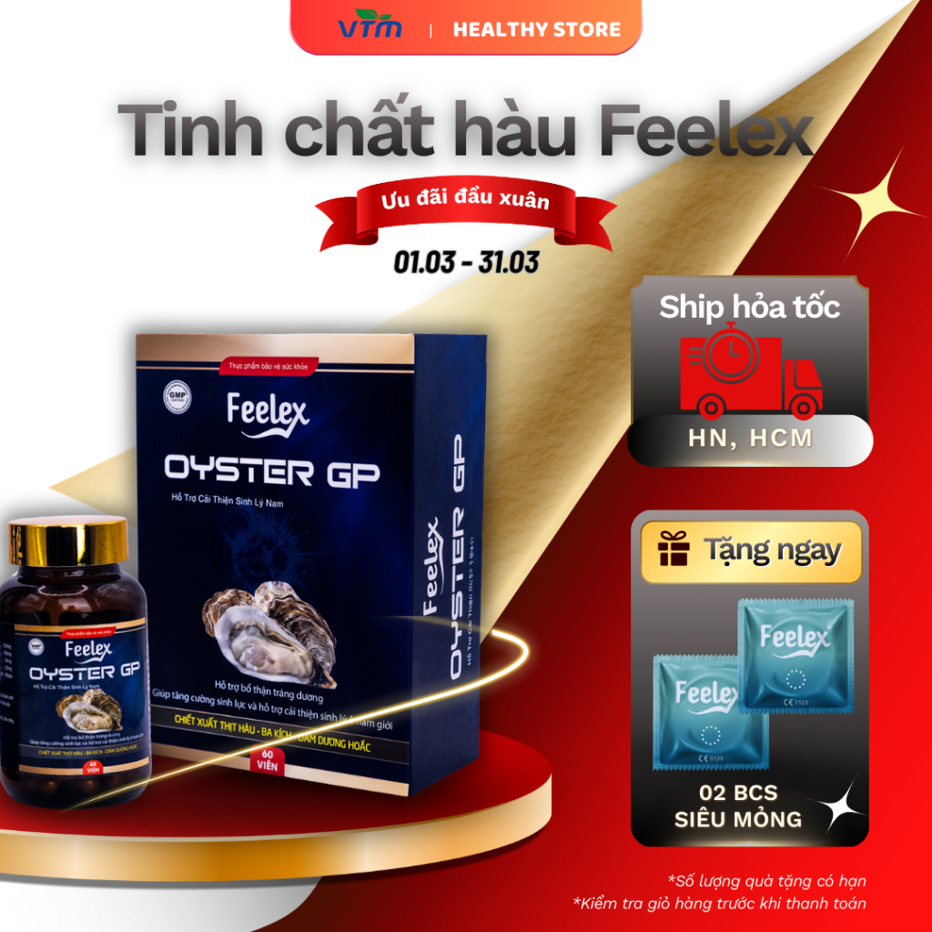 Tinh chất hàu biển cao cấp Feelex Oyster GP hỗ trợ tăng cường sinh lý nam giới hộp 60 viên