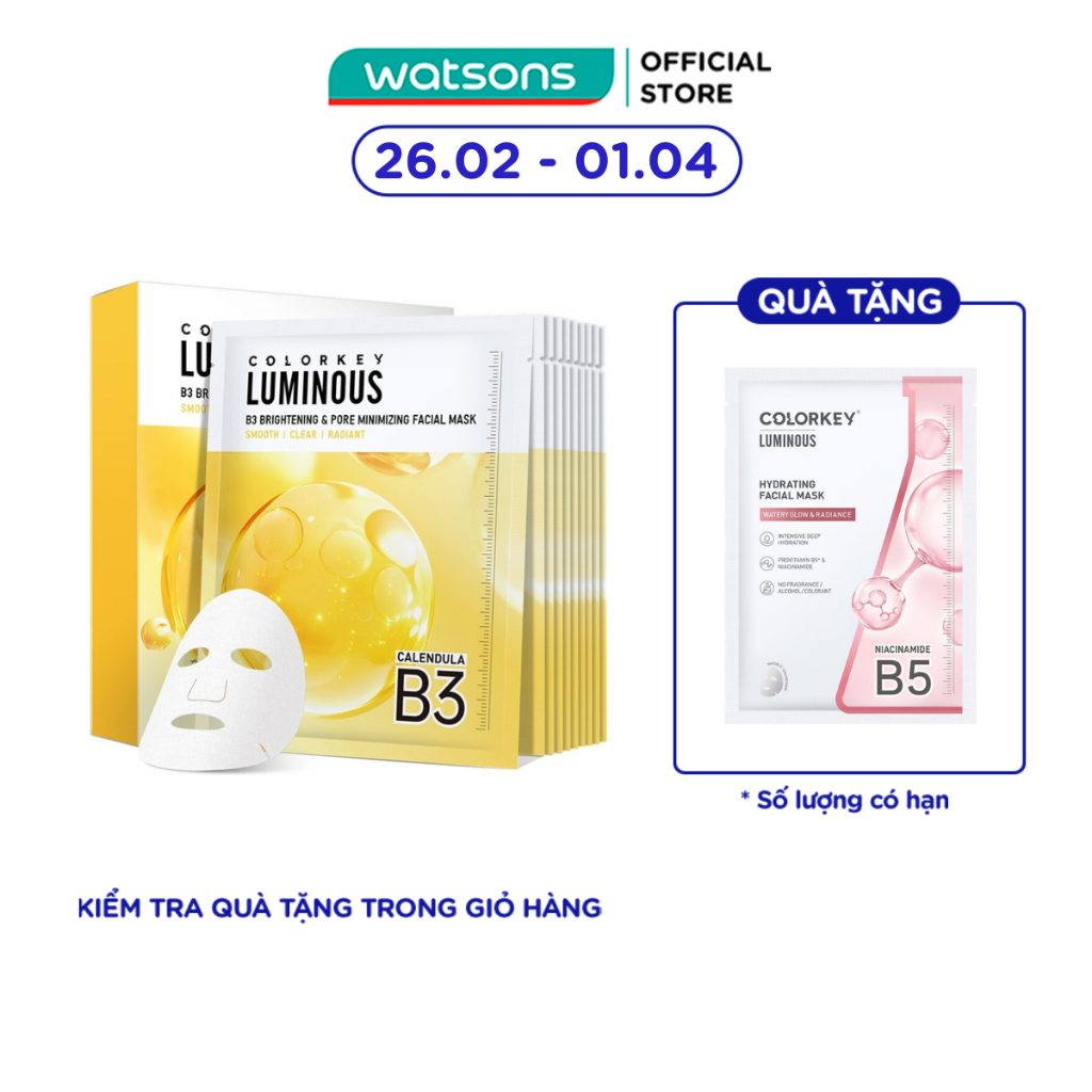 Mặt Nạ Se Khít Lỗ Chân Lông Và Sáng Da B3 Colorkey Luminous B3 Brightening&Pore Minimizing30mlx10pcs