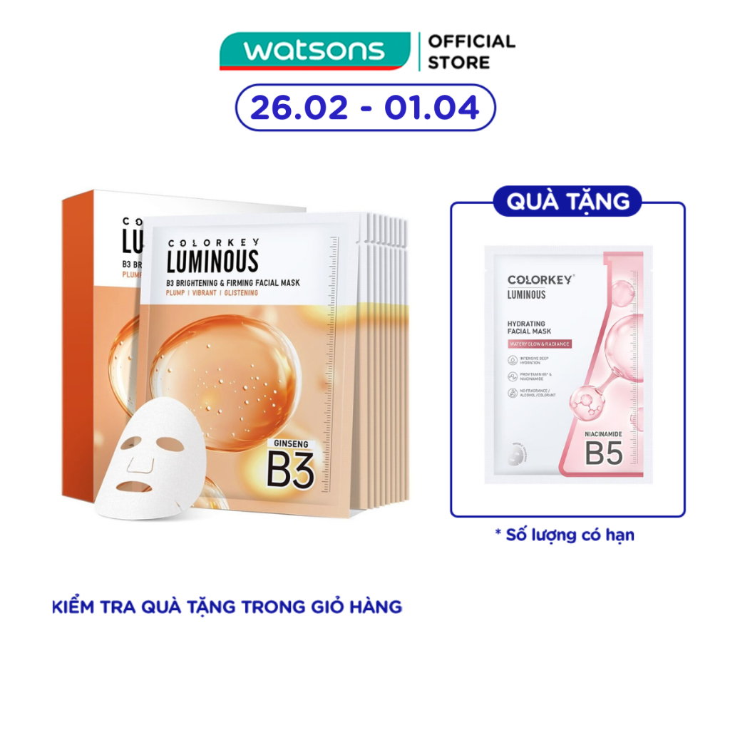 Mặt Nạ Săn Chắc Và Sáng Da B3 Colorkey Luminous B3 Brightening & Firming Facial Mask 30ml x 10pcs