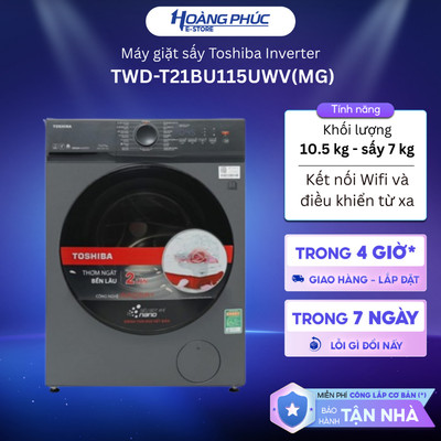 Máy Giặt Sấy Toshiba Inverter Giặt 10.5 Kg - Sấy 7 Kg TWD-T21BU115UWV(MG) {Toàn Quốc}