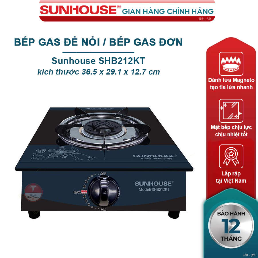 Bếp gas, bếp ga đơn Sunhouse SHB212KT (để nổi) - Bảo hành 1 năm