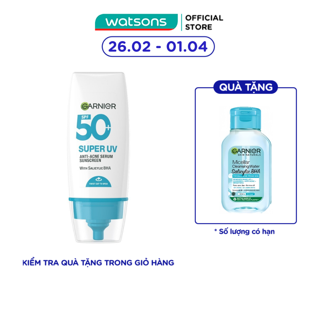 Kem Chống Nắng Garnier Super UV Anti-Acne Serum Sunscreen SPF50+ PA++++ 30ml