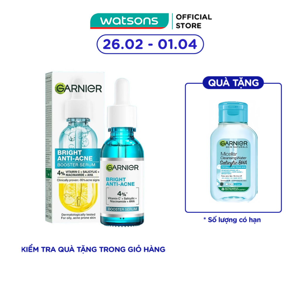 Dưỡng Chất Garnier Giảm Mụn Sáng Da Skin Naturals Bright Complete Anti-Acne Booster Serum 30ml