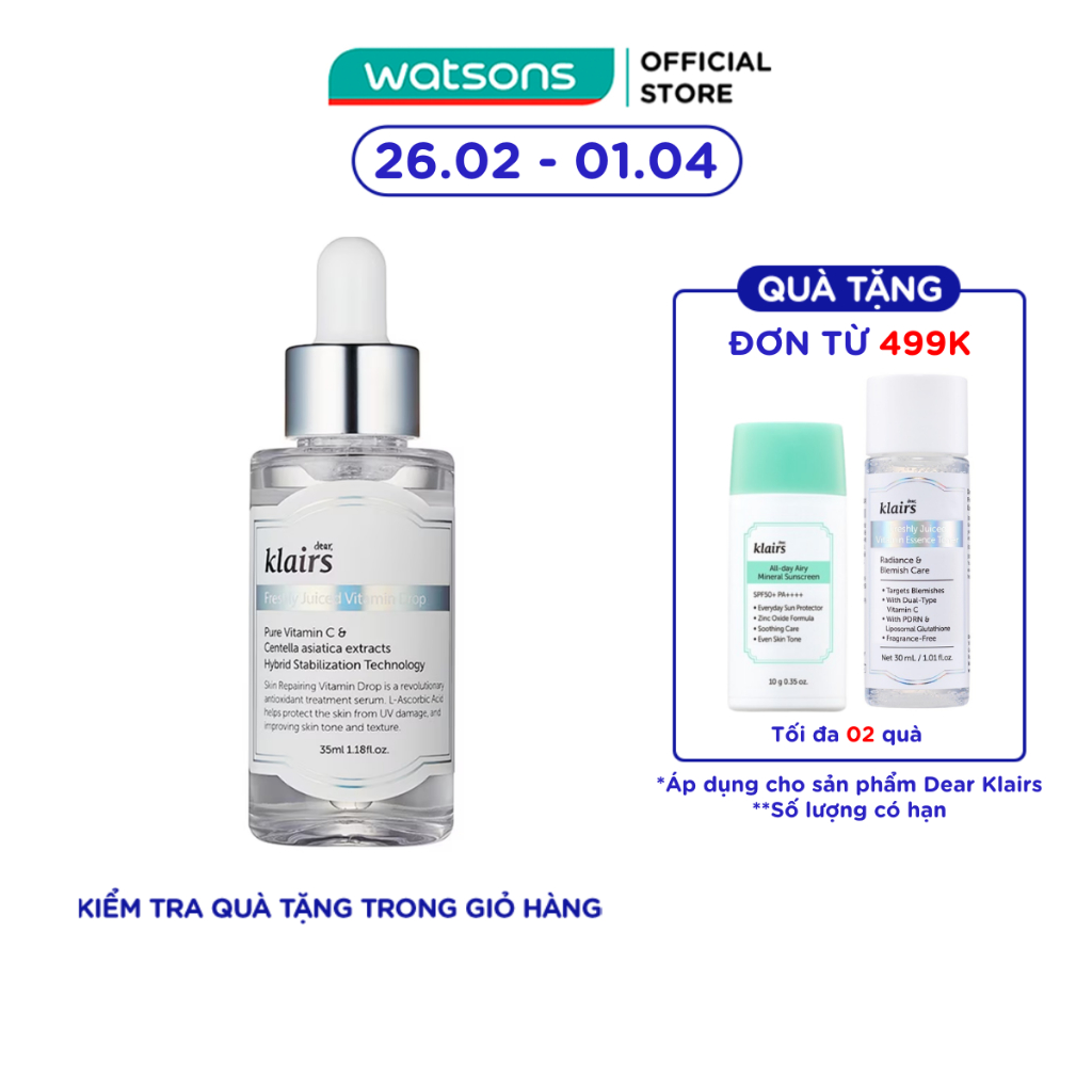 [Mã FMCGWA101 giảm 8% đơn 250K] Tinh Chất Dear Klairs Dưỡng Sáng Và Làm Đều Màu Da Freshly Juiced Vi