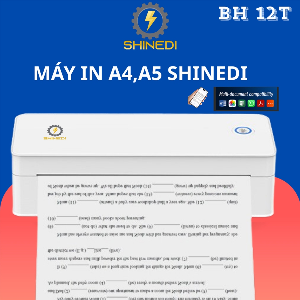 Máy in nhiệt A4 mini bluetooth A401 SHINEDI scan được hình xăm sạc pin kết nối điện thoại, máy tính.