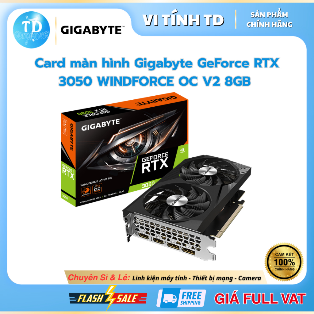 Card màn hình Gigabyte GeForce RTX 3050 WINDFORCE OC V2 8GB - Hàng chính hãng