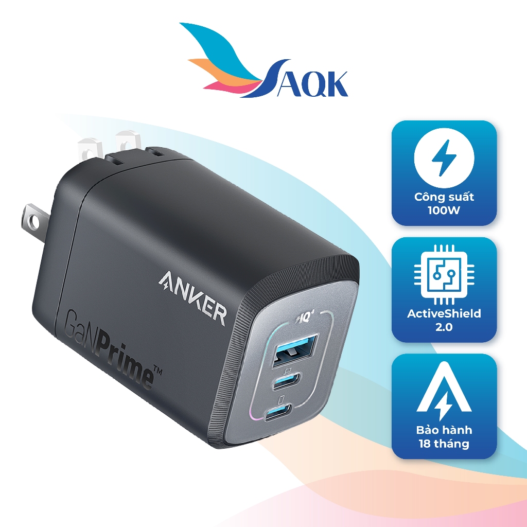 Cốc sạc Anker 737 GaNPrime Wall Charger 100W 2Type-C 1 USB 1 A2343 - Hàng chính hãng