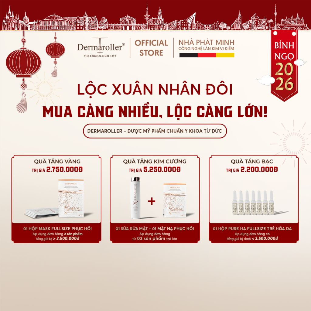 Lăn kim nguyên bản Dermaroller HC902 dùng tại nhà hỗ trợ chăm sóc da mặt và  da đầu