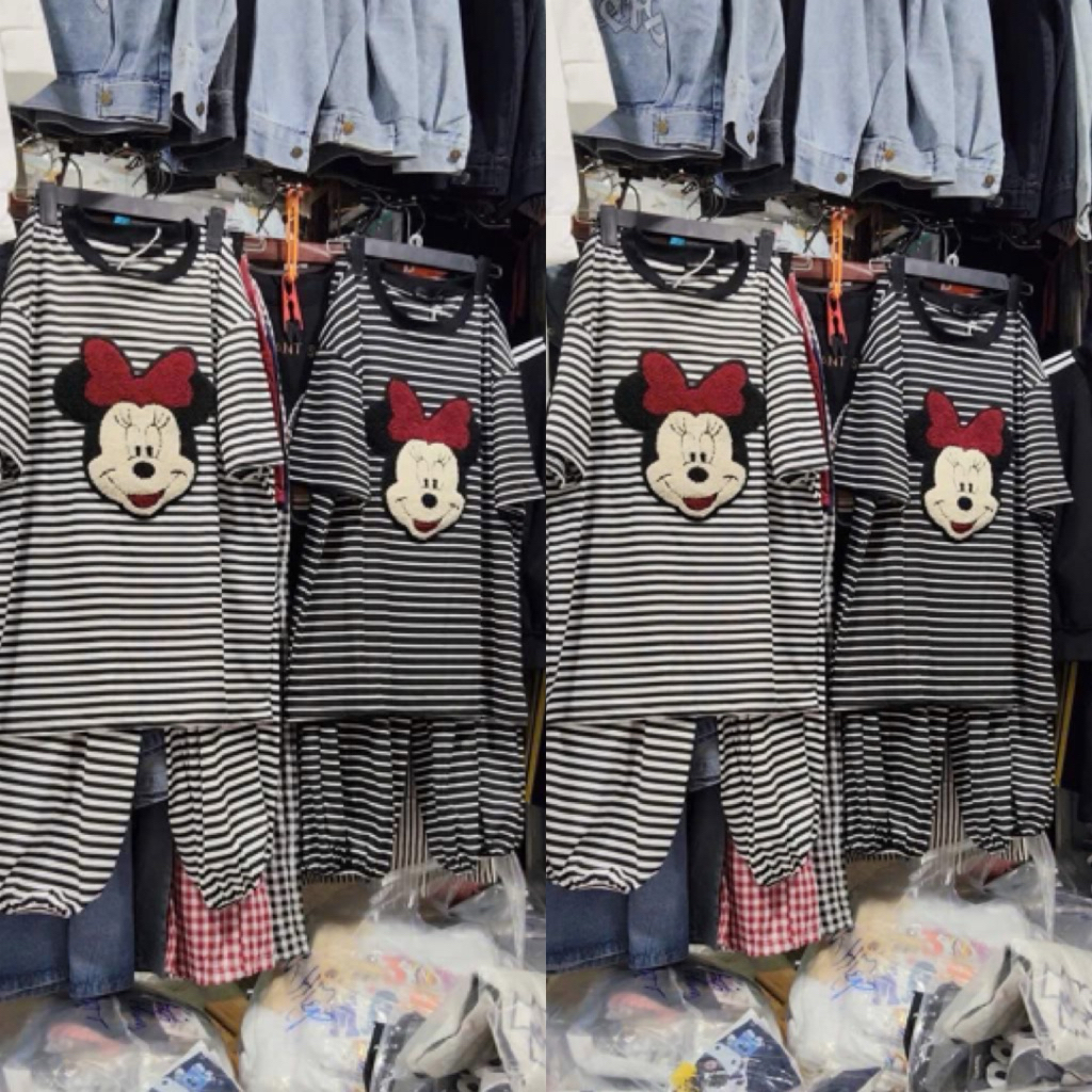 Set Bộ Nữ , Set Bộ Thun Kẻ Thêu Xù Tóc Đỏ Cộc Dài H688