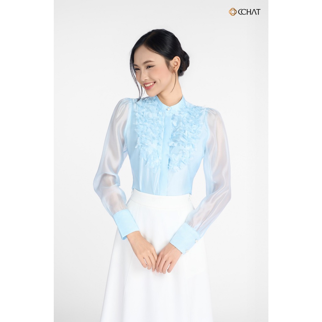 Áo Sơ Mi Nữ 𝐂𝐂𝐇𝐀𝐓 Dáng Suông Đính Hoa Lazer Chất Liệu Voan Cao Cấp 24FDV9005ST | BigBuy360 - bigbuy360.vn