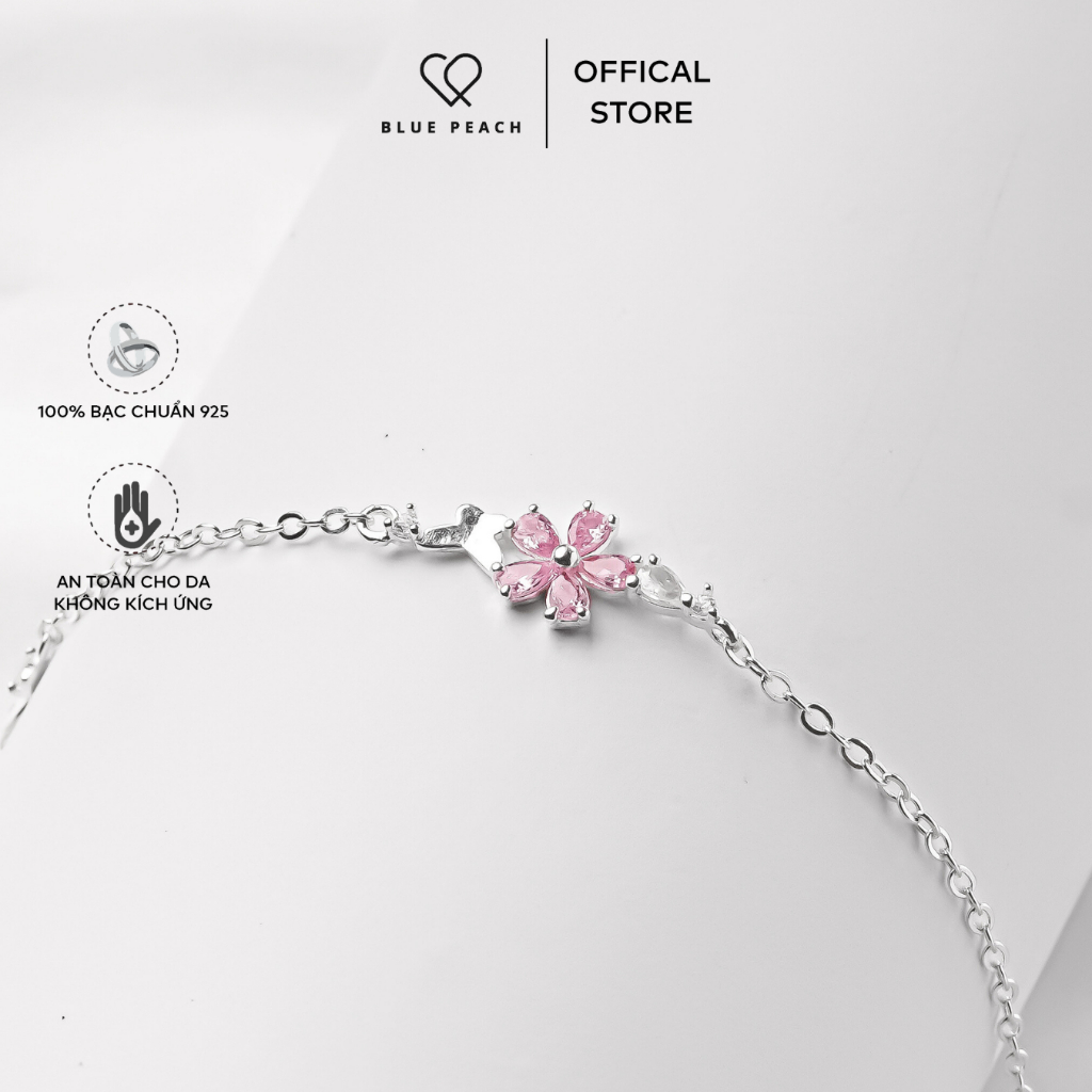 Lắc Tay Bạc 925 Blue Peach LT Hoa 5 Cánh Butterfly Đá Hồng LT1054