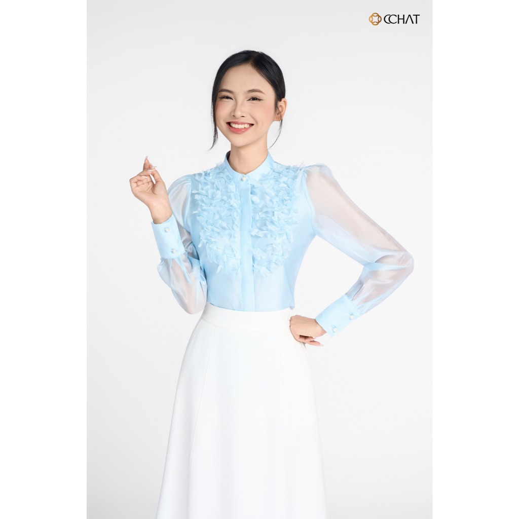 Áo Sơ Mi Nữ 𝐂𝐂𝐇𝐀𝐓 Dáng Suông Đính Hoa Lazer Chất Liệu Voan Cao Cấp 24FDV9005ST | BigBuy360 - bigbuy360.vn