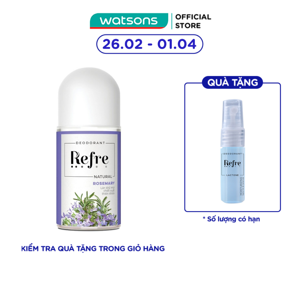 Lăn Khử Mùi Refre Natural Rosemary Hương Thảo Thanh Dịu 40ml