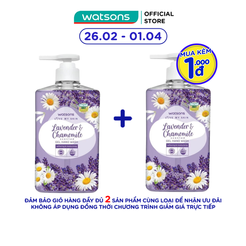 Gel Rửa Tay Watsons Love My Skin Lavender Chamomile Scented Gel Hand Wash 500ml