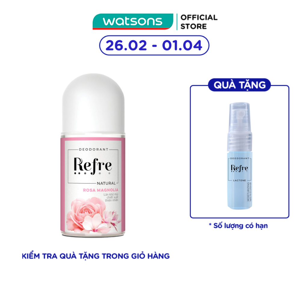 Lăn Khử Mùi Refre Natural Chiết Xuất Thiên Nhiên - Hồng Mộc Lan Rosa Magnolia 40ml