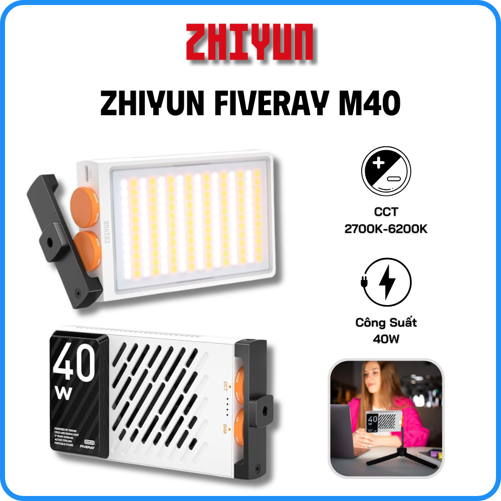 ZHIYUN FIVERAY M40 - Đèn LED Trợ Sáng Cầm Tay, Công Suất 40W - Bảo Hành 12 Tháng