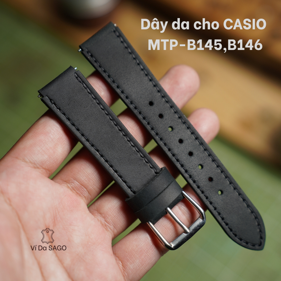 Dây da bò thật cho đồng hồ MTP - B145 và MTP-B146, Ví da SAGO