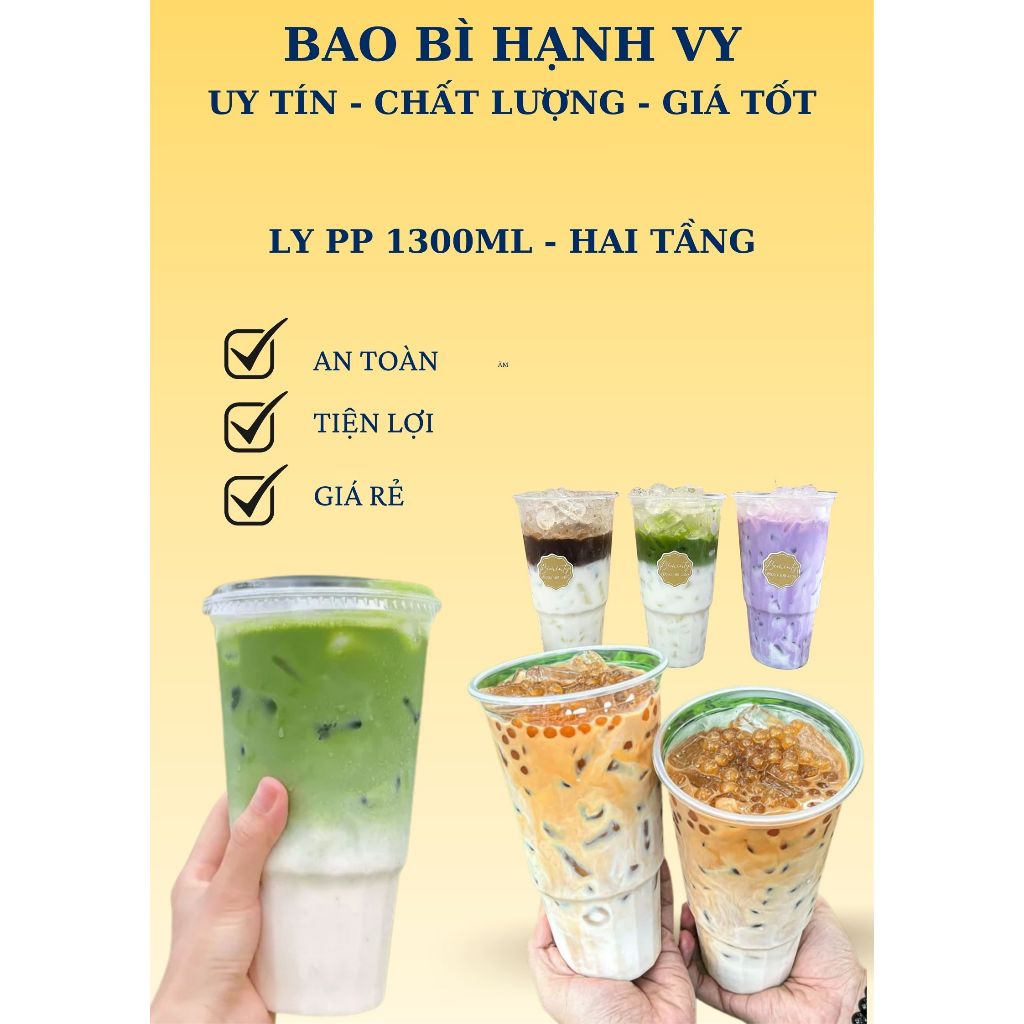 Ly Nhựa 1Lít 3 Hai Tầng – Ly Nhựa 1300ml Nắp Cầu Trong Suốt – Ly Nhựa Take Away Đựng Trà Sữa, Sinh T