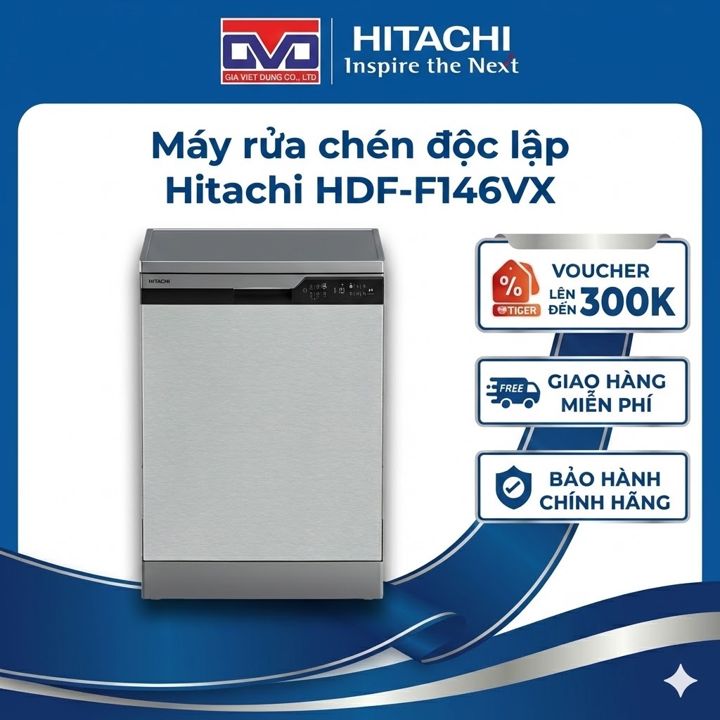 Máy rửa chén độc lập HITACHI - Rửa nhanh 58 - 1800W - HDF-F146VX - Hàng chính hãng