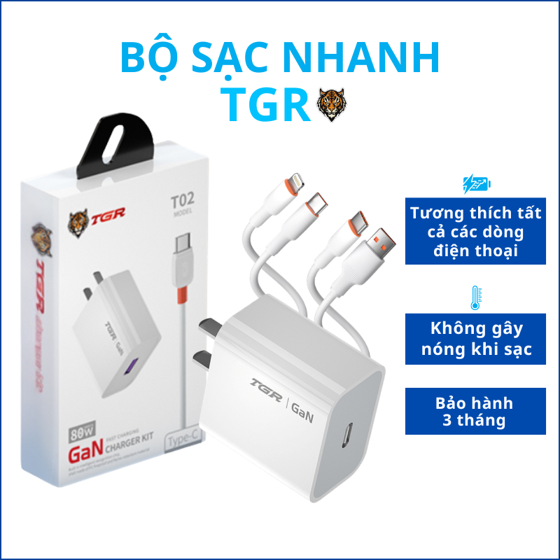 Bộ củ sạc và cap sạc nhanh chính hãng TGR cho điện thoại ip và android bảo hành 3 tháng