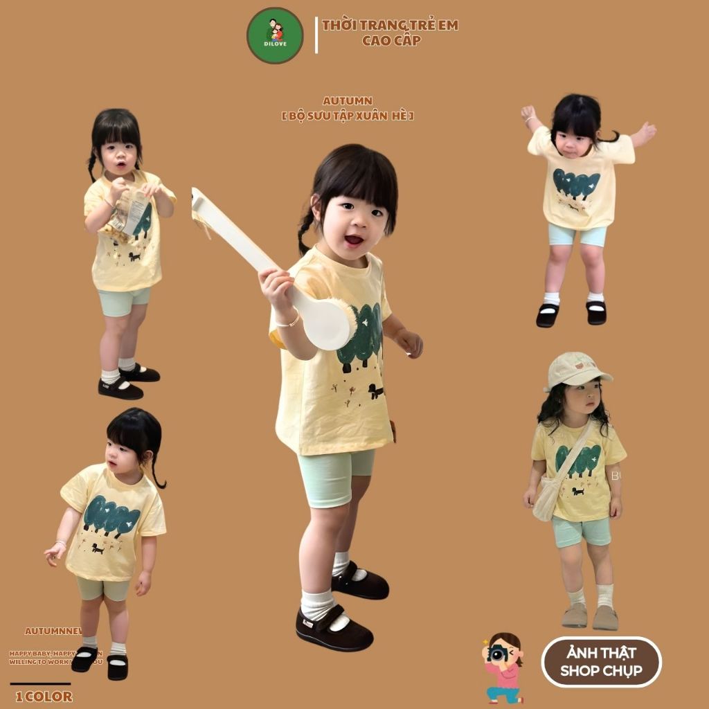 Bộ Đồ Bé Gái DILOVE Phong Cách Hàn Quốc Chất Liệu Cotton Co Giãn Thoáng Mát Quần Áo Cho Bé - Mã N4 -