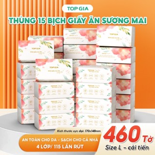 [MỚI] Thùng 15 bịch giấy sương mai TopGia 460 tờ bản to 4 lớp mềm mịn, siêu dai, thấm hút tốt