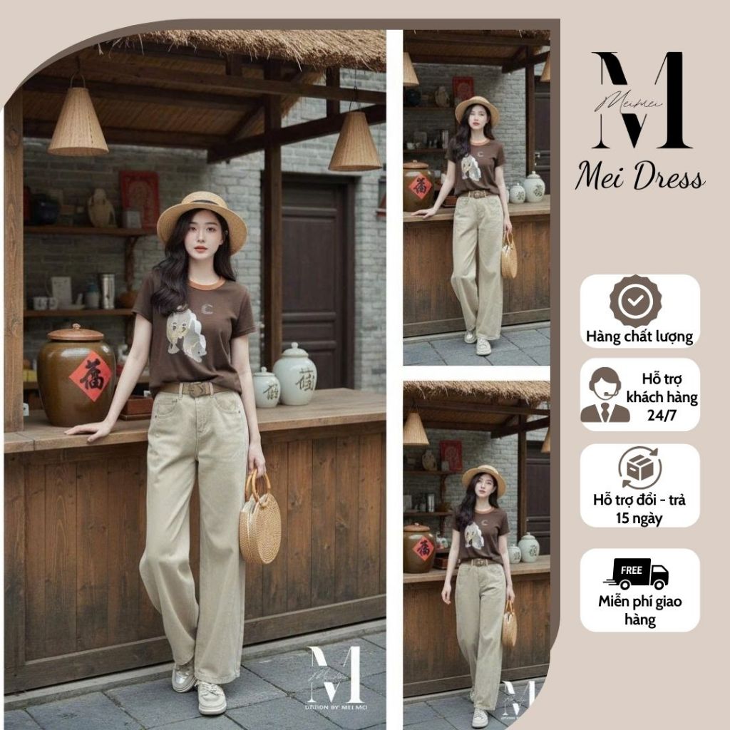 Set Đồ Nữ MeiMei Áo Thun Thời Trang Phối Quần Kaki Ống Suông ST25298 Ver7