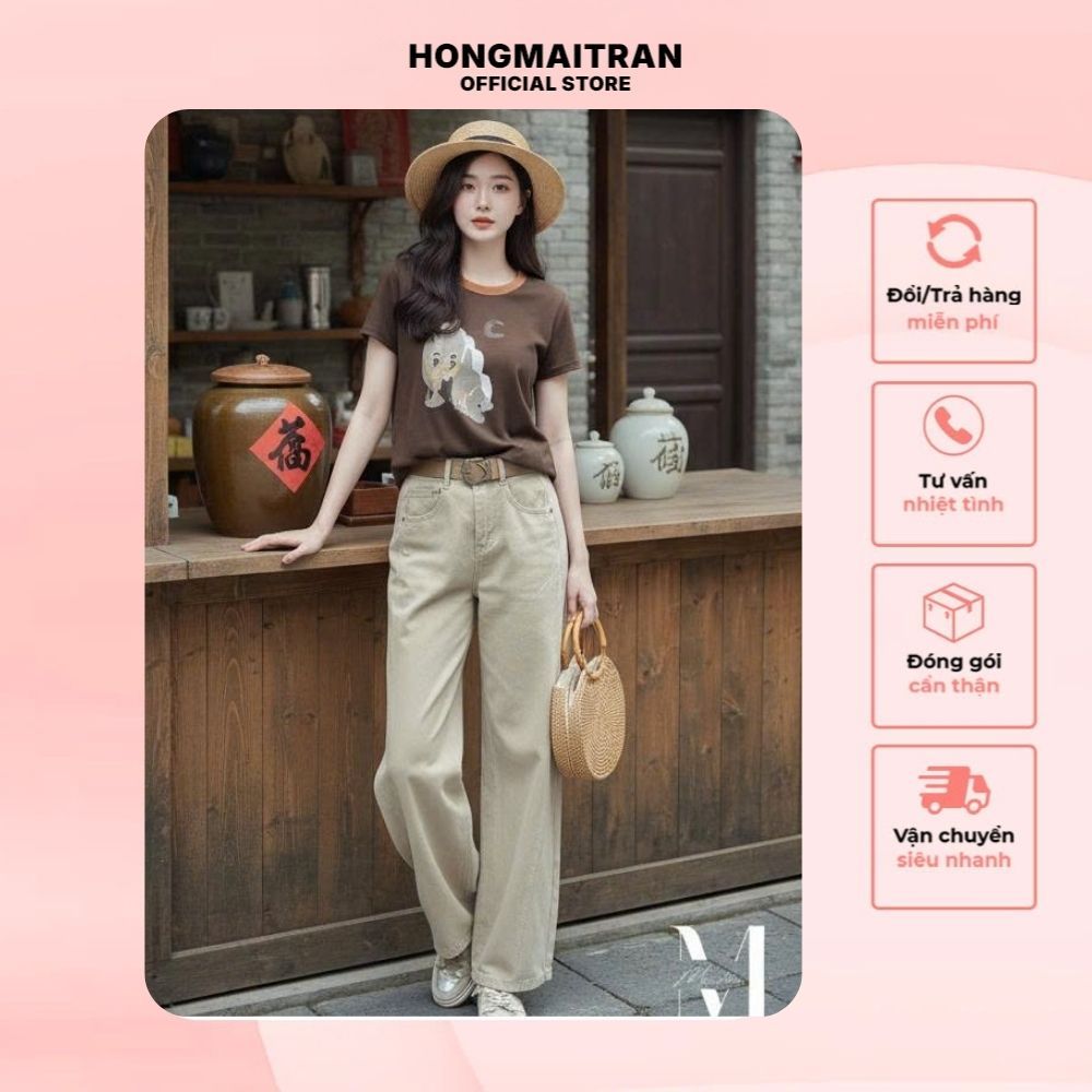 Set Đồ Nữ MeiMei Áo Thun Thời Trang Phối Quần Kaki Ống Suông ST25298