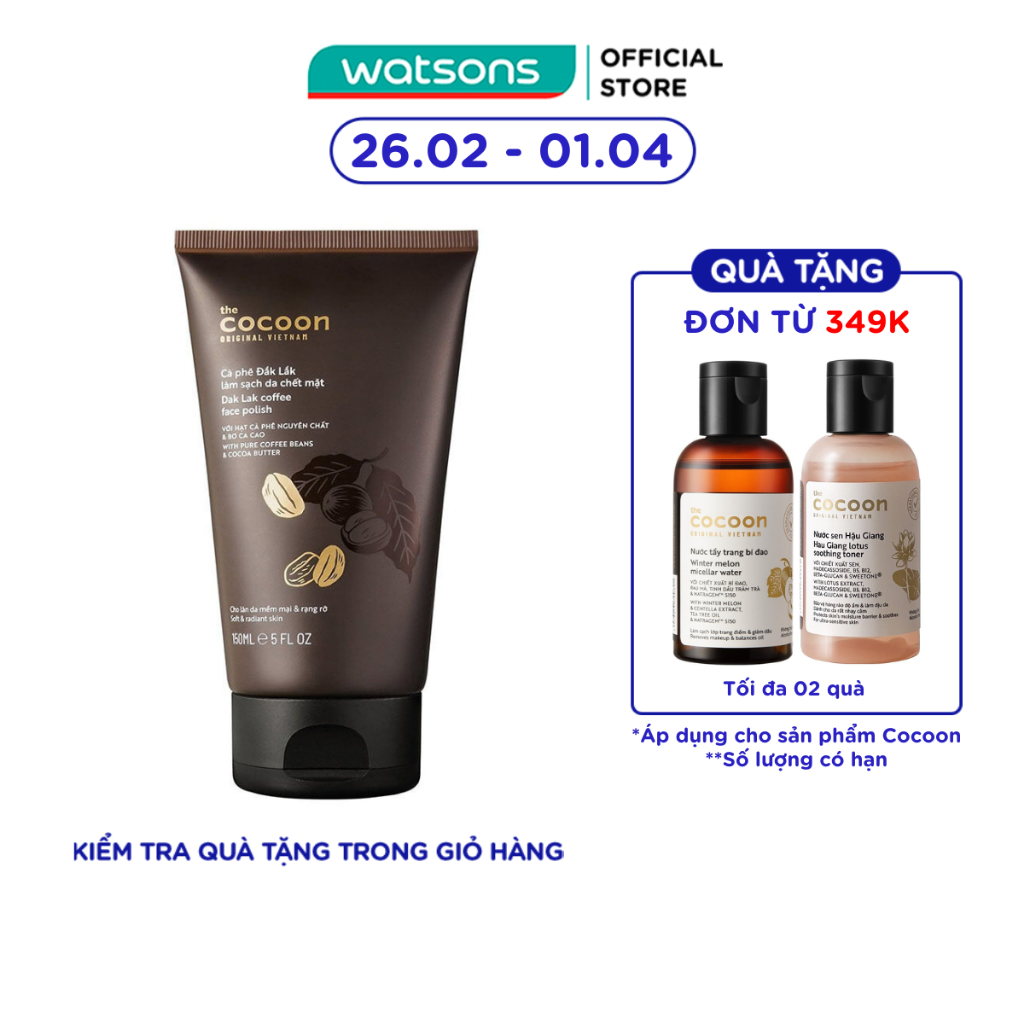 Tẩy Tế Bào Cocoon Dak Lak Coffee Làm Sạch Mềm Mại Da Mặt Với Hạt Cà Phê Và Bơ Ca Cao 150ml