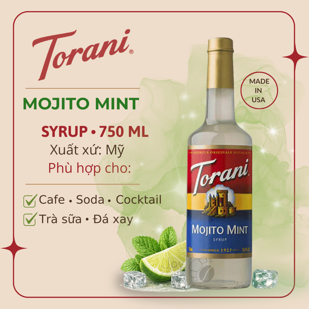 Siro Pha Chế Vị Bạc Hà Mojito Torani Mojito Mint Syrup 750ml – Hương Bạc Hà Tươi Mát Đẳng Cấp