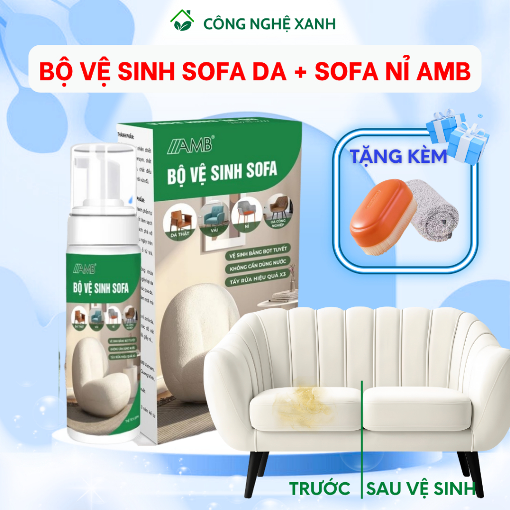 Bộ vệ sinh ghế sofa AMB, làm sạch ghế da, ghế nỉ, nội thất xe ô tô dạng bọt, an toàn cho mọi loại da và nỉ vệ sinh sofa