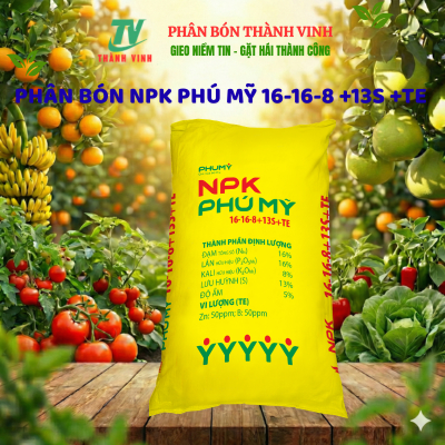 NPK 16-16-8+13S+TE Phú Mỹ và các trung vi lượng cần thiết cho cây ăn quả ,cây cảnh ,rau màu.( 1kg )