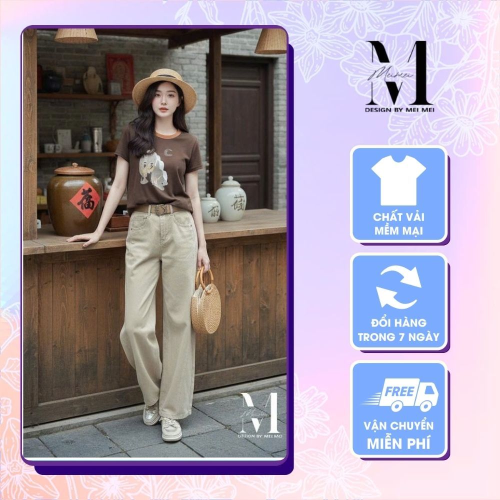 Set Đồ Nữ MeiMei Áo Thun Thời Trang Phối Quần Kaki Ống Suông ST25298