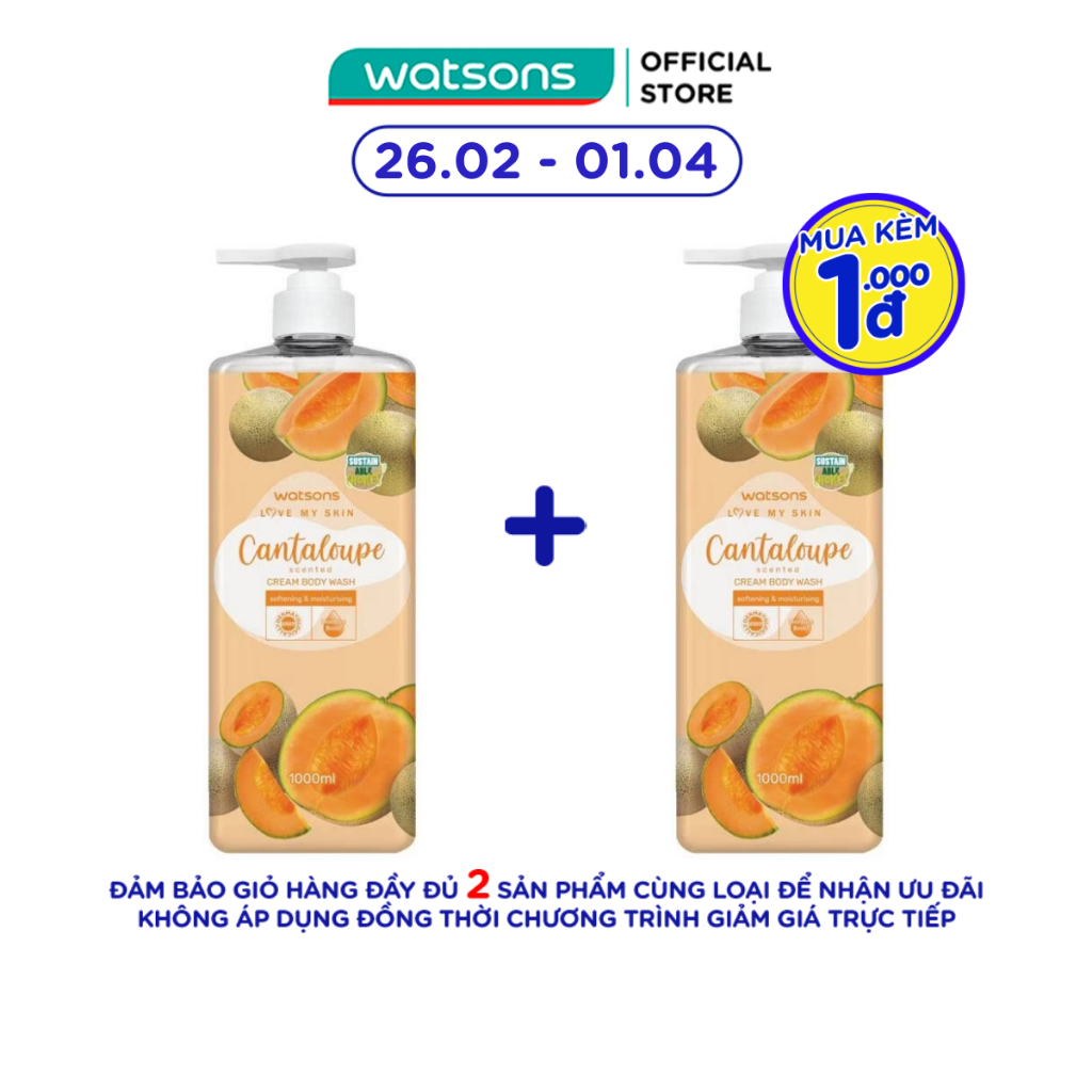 Kem Tắm Watsons Love My Skin Cantaloupe Scented Cream Body Wash 700ml/1000ml
