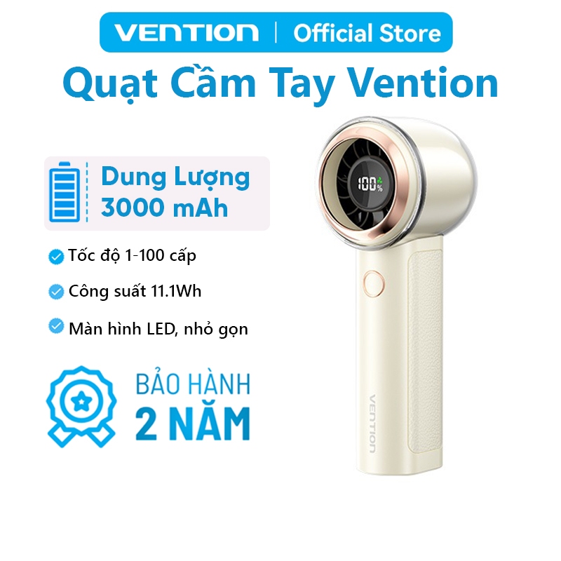 Quạt Cầm Tay 3000mAh Vention Sạc USB-C, Tốc Độ 1-100 Cấp, Công Suất 11.1Wh, Vỏ ABS + PC Bền Nhẹ | BigBuy360 - bigbuy360.vn
