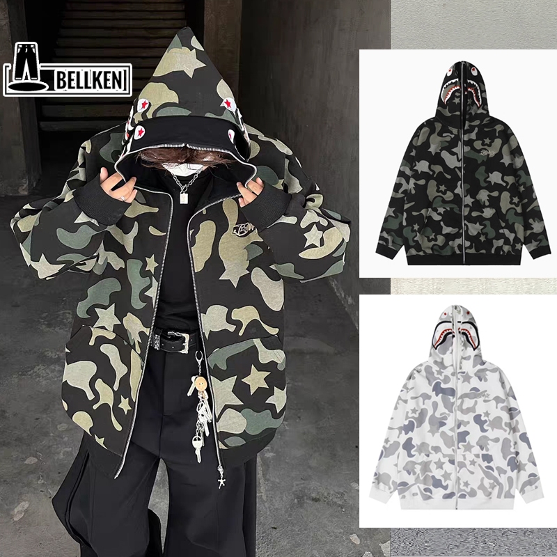 BELLKEN Áo Khoác Nỉ Cá Mập Khoá Zip Kéo Kín - Áo Khoác Hot trend Áo Khoác Nỉ Mũ 2 Lớp Dân Phố