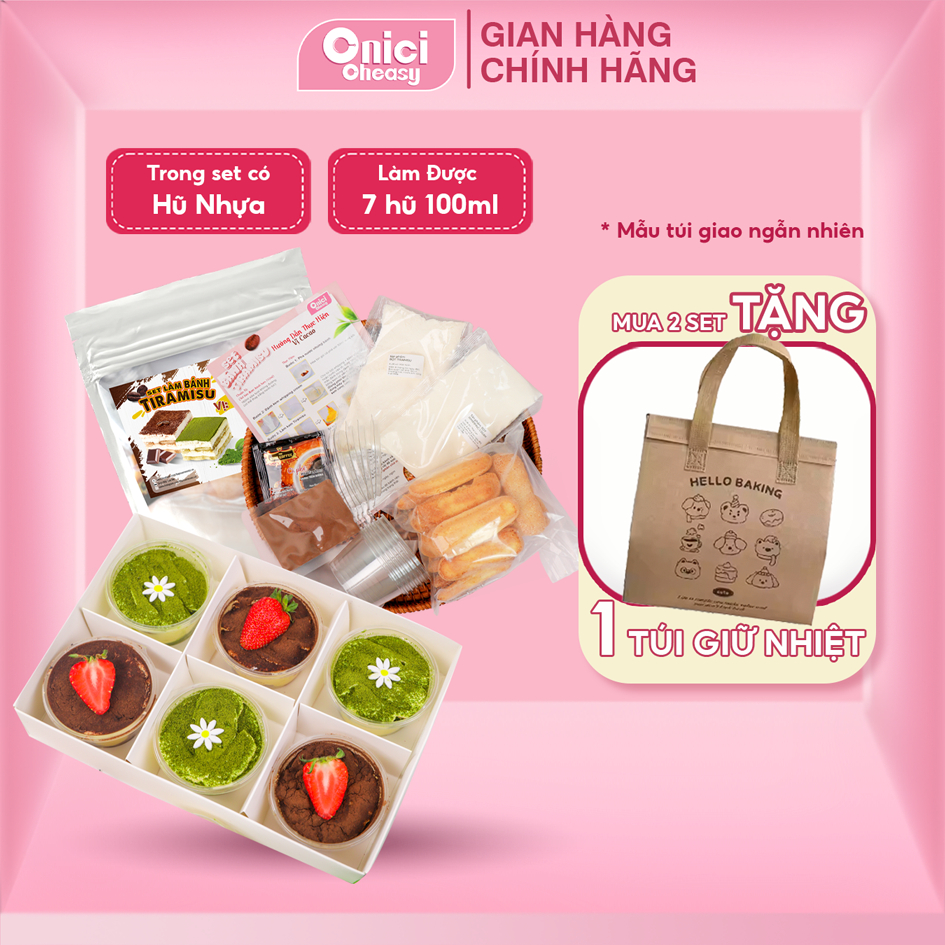 Set làm bánh tiramisu cơ bản 2 vị tự chọn matcha, cacao Bếp Của Mẹ Onici thành phẩm 7 hủ (100ml/hũ)