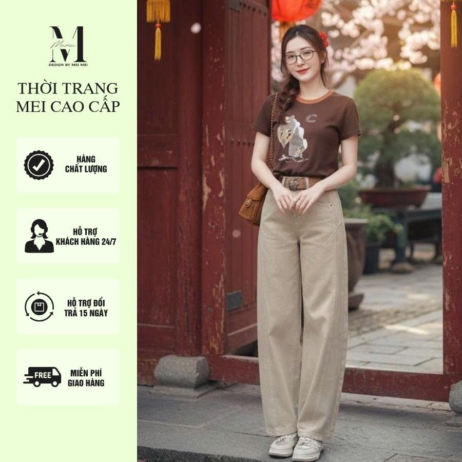 Set Đồ Nữ MeiMei Áo Thun Thời Trang Phối Quần Kaki Ống Suông ST25298 Ver6