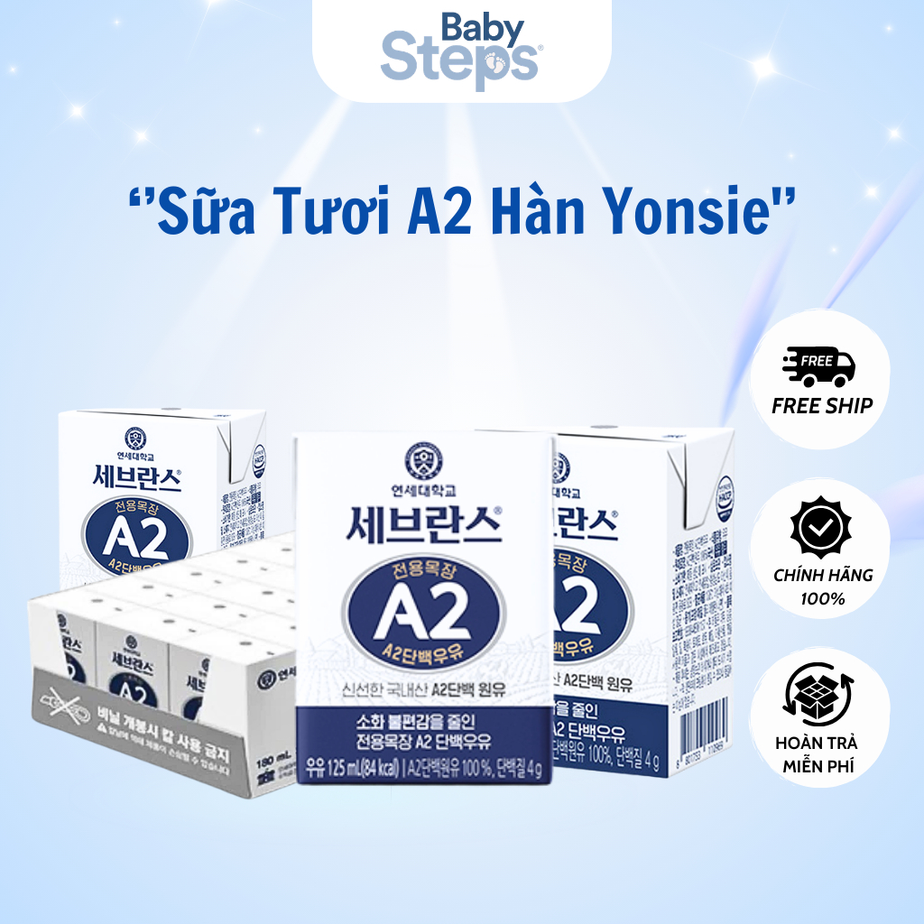 Sữa Tươi A2 Yonsei Hàn Quốc 125ml Thùng 24 Hộp 100% Đạm A2 Dễ Tiêu Hóa Chính Hãng Nội Địa
