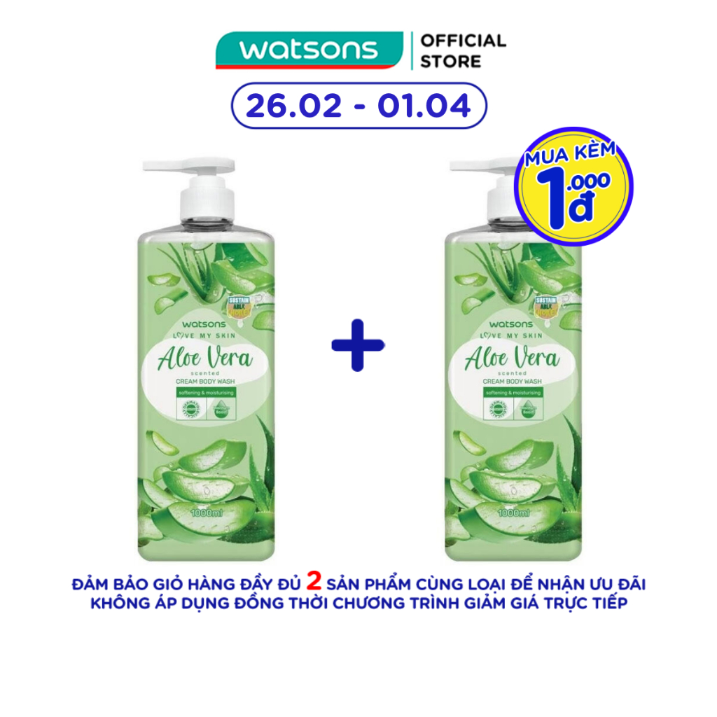 Kem Tắm Watsons Love My Skin Aloe Vera Scented Cream Body Wash 700ml/1000ml