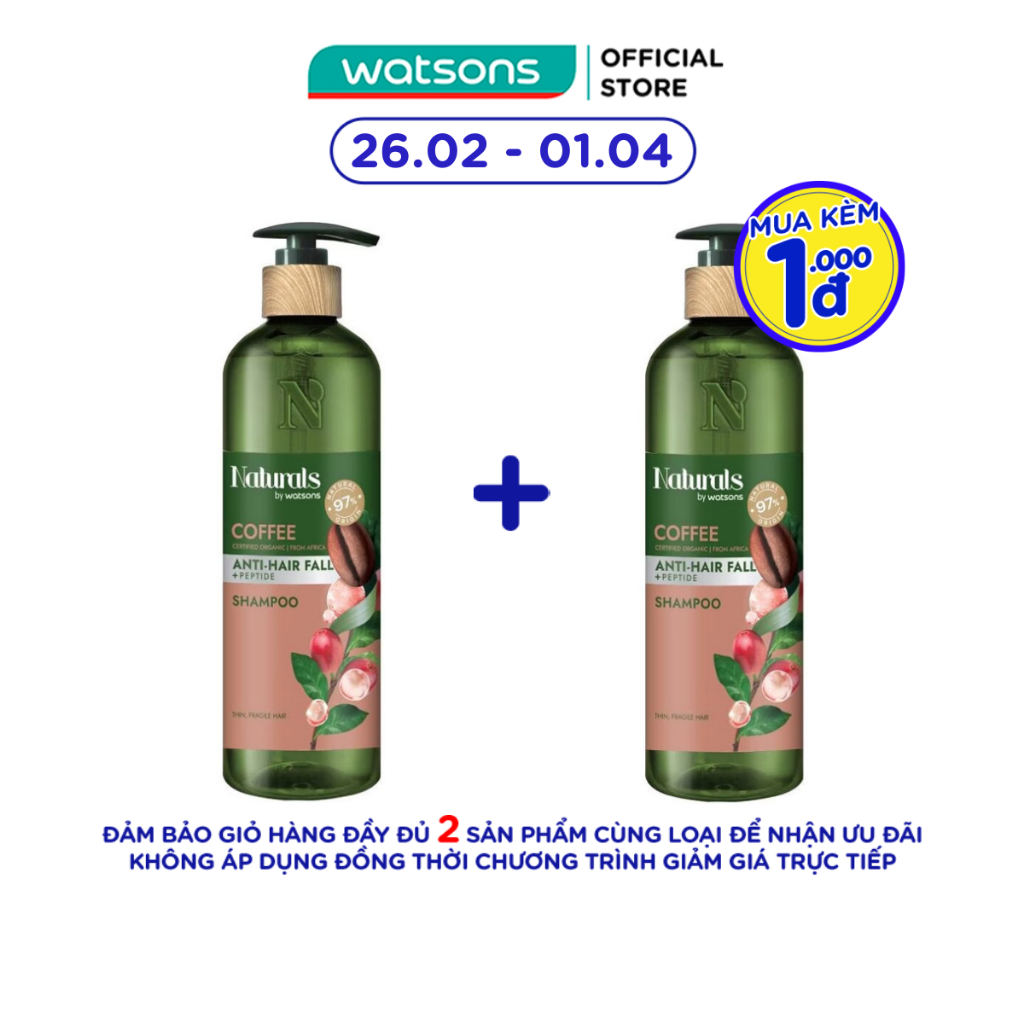Dầu Gội Naturals By Watsons Anti Hair-fall Chống Gãy Rụng Chiết Xuất Coffee 490ml