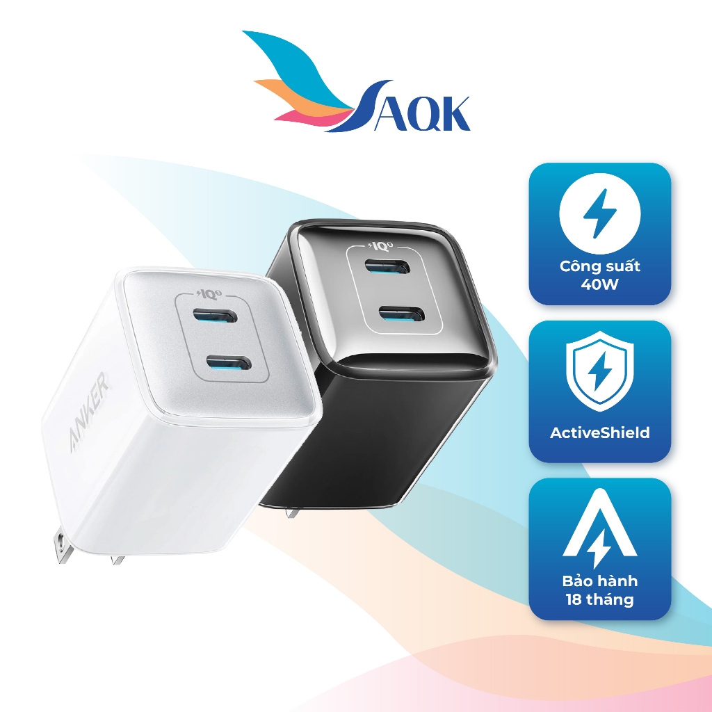 Cốc sạc Anker 521 Nano Pro 40W 2Type-C PiQ 3.0 PD A2038 - Hàng chính hãng