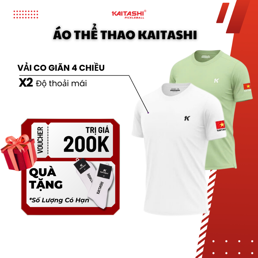 ÁO THUN THỂ THAO PICKLEBALL CAO CẤP KAITASHI, CO GIÃN 4 CHIỀU, MÁT NHẸ, PHÙ HỢP MỌI HOẠT ĐỘNG