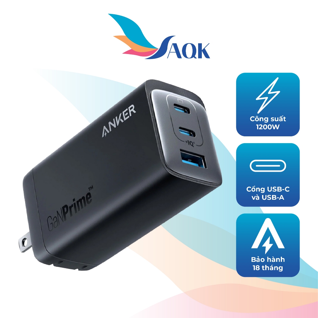 Cốc sạc Anker 737 GaNPrime Wall Charger 120W 2Type-C 1 USB 1 A2148 - Hàng chính hãng