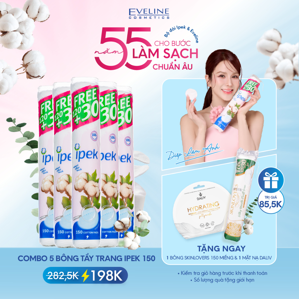 [IPEK x DLA] Combo 5 Bông tẩy trang làm sạch da Ipek cotton tự nhiên an toàn cho da 150 miếng